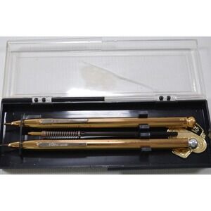 Vintage‎ Tilt-a-matic Gold Tone Metal Mechanical Pen Set in Plastic Case